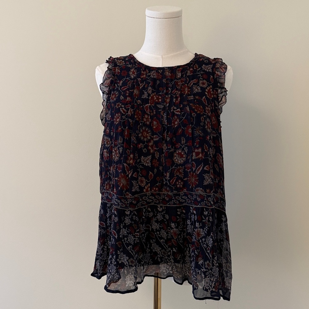 Joie Black and Red Ruffled Peplum Blouse